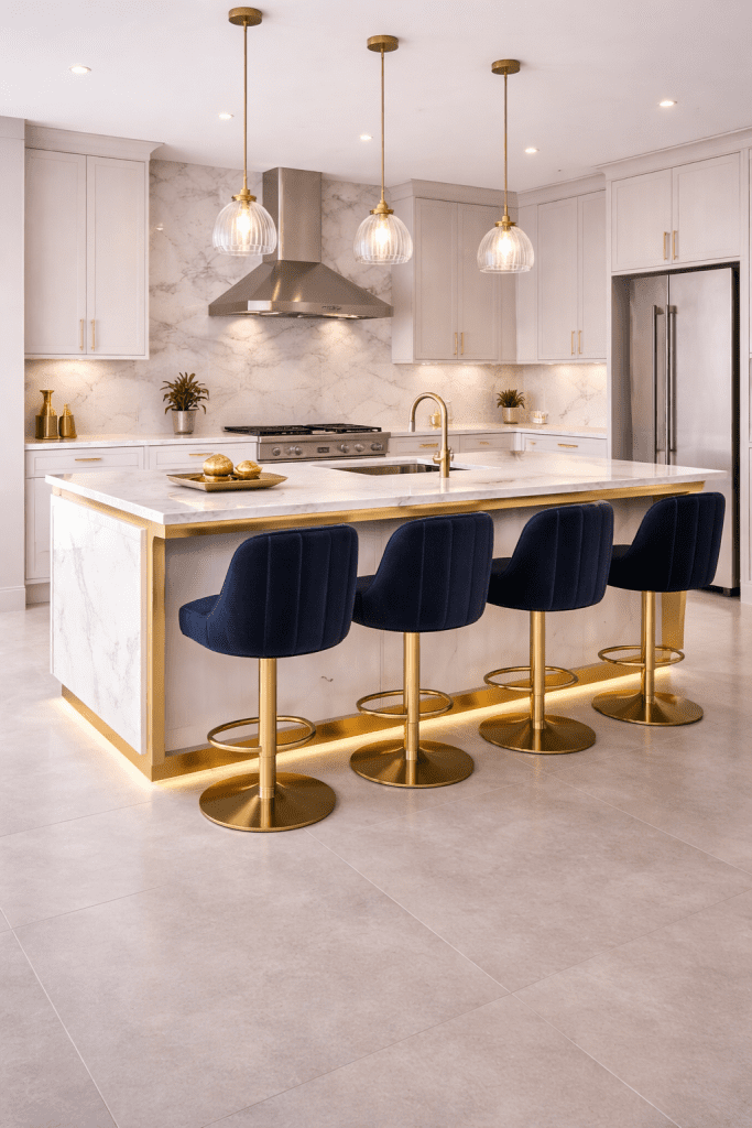 Luxury Gold Accent Kitchen Island