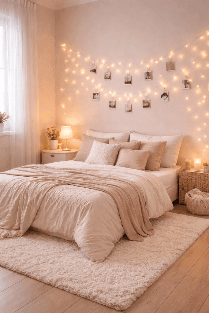 Cozy Fairy Light Bedroom Setup