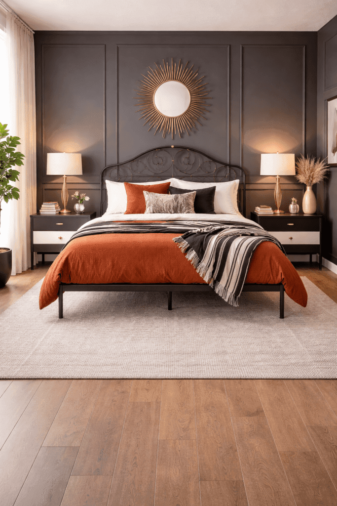 Statement Headboard Metal Frame Bedroom