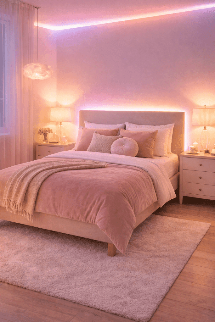 Pastel Lighting-Focused Bedroom
