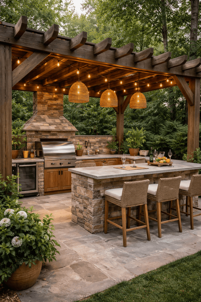 Covered Pergola Kitchen Setup