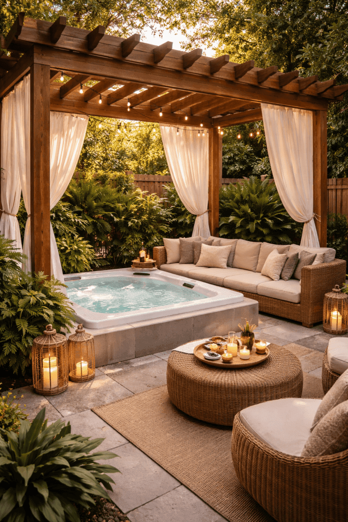Pergola-Covered Jacuzzi Lounge