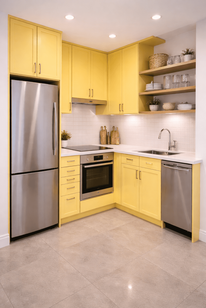 Bright Yellow Small Kitchen Design