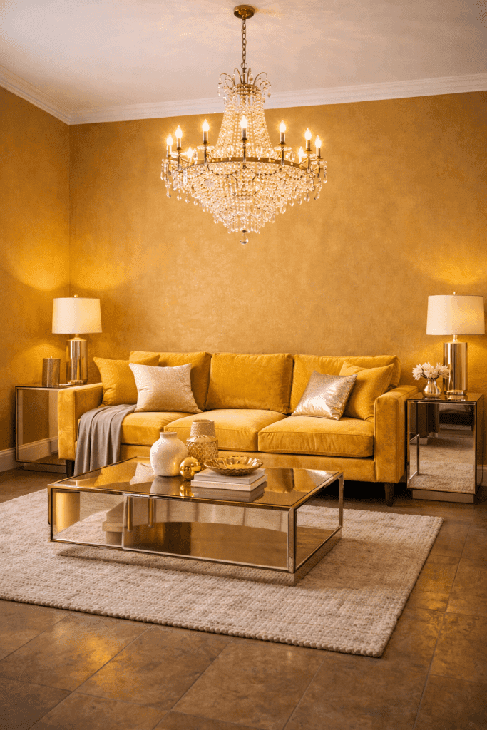 Yellow Velvet Glam Living Room