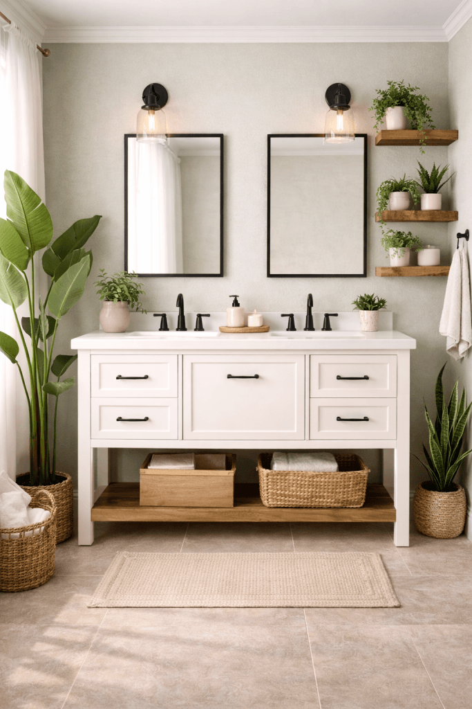 Farmhouse Bathroom with Greenery Accents