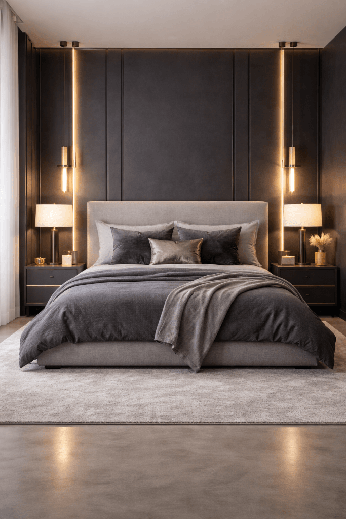 Dark Grey Luxury Accent Wall Bedroom