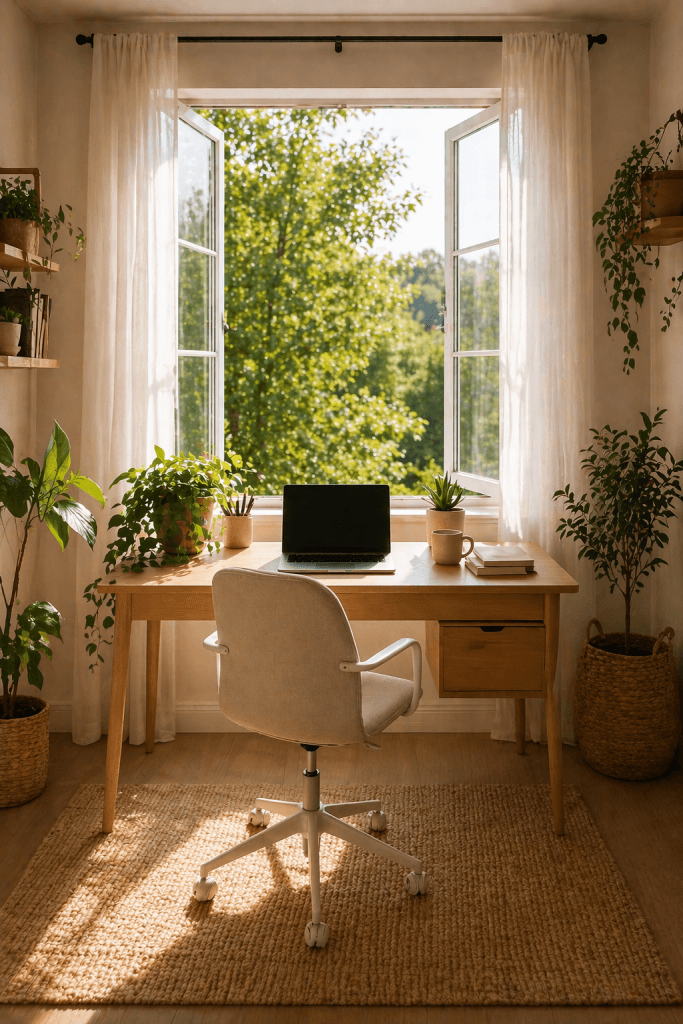Window-Facing Cozy Desk Setup
