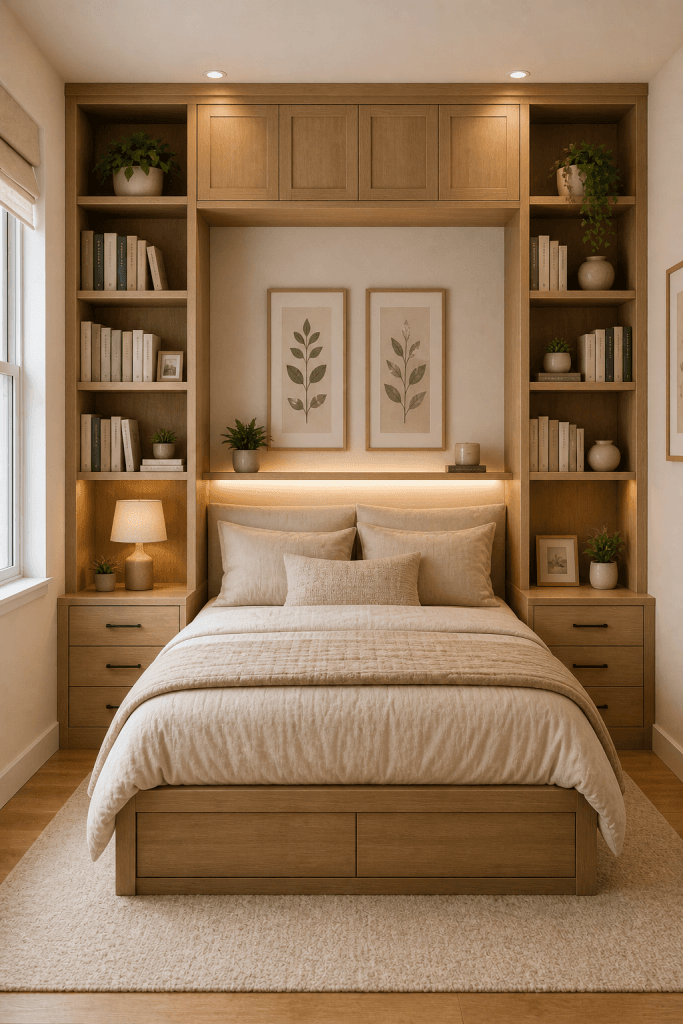 Built-In Bookshelves Around Bed Frame