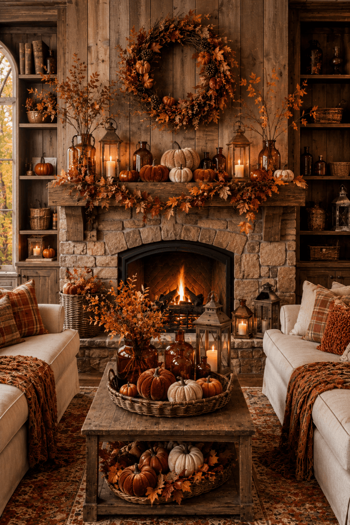 Rustic Autumn Pumpkin Mantel
