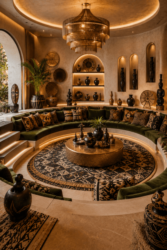 Sunken Afrohemian Conversation Living Room